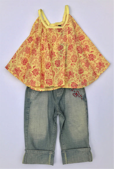 Jean Bourget 2Pc Sleeveless Floral Tunic And Cropped Denim Pant