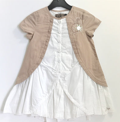 Jean Bourget Of France White and Beige Dress