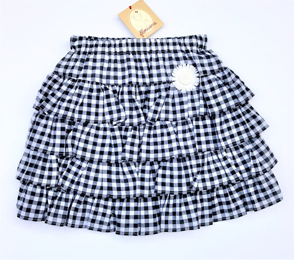 Floriane of France Black/White Tiered Soft Cotton Gingham Print Skirt