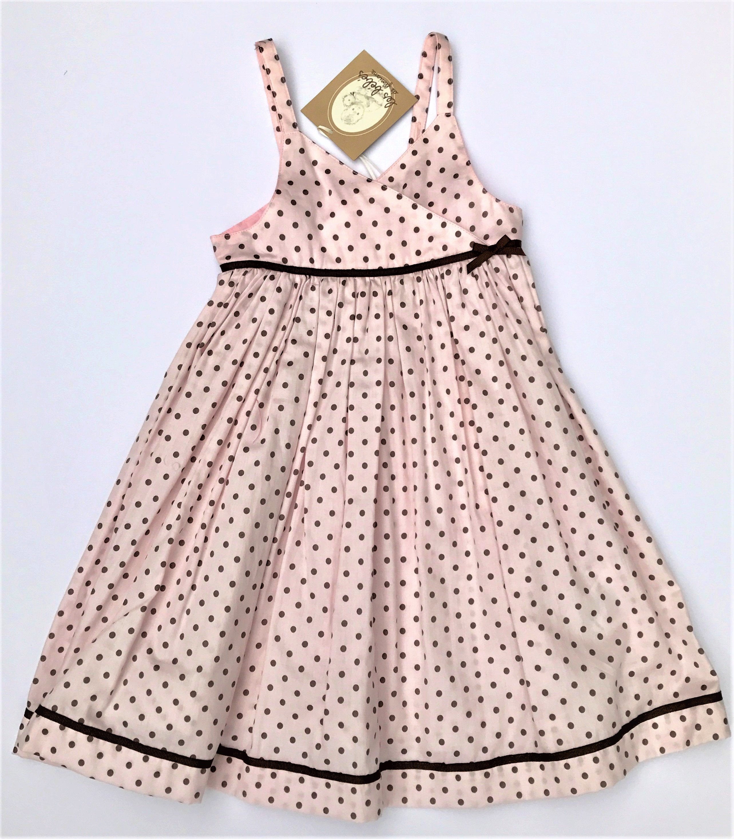 Floriane of France Girls Sundress Pale Pink Polka-dot Print Village Kids Floriane of France Girls Sundress Pale Pink Polka-dot Print Village Kids