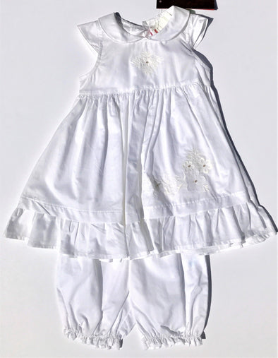 Catimini Of France 2Pc Infant Girls White Cap Sleeve Cotton Dress With Bloomer