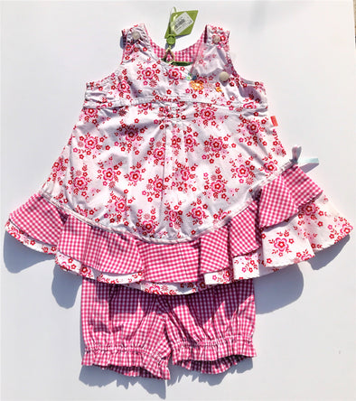 Oilily  2Pc Gingham and Floral tiered Dress With Matching Bloomer