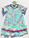 Oilily  Girls Cotton Knit Cap Sleeve Dress With Printed Butterfly's And Ruffles