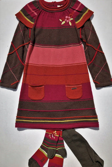 KENZO 2Pc Girls Fall/Winter Multi Stripes Sweater Knit Dress with Matc Village Kids KENZO 2Pc Girls Fall/Winter Multi Stripes Sweater Knit Dress with Matc Village Kids