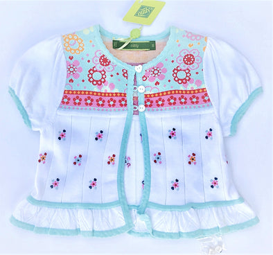 Oilily Short Sleeve Bolero/Cardigan Sweater with Floral Embroidery
