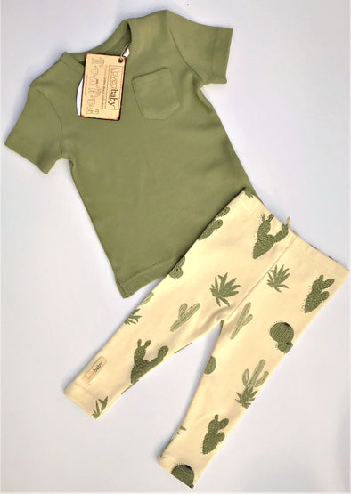 L'ovedbaby 2Pc Naturals V-Neck Shirt and Cactus Leggins 100% Organic Cotton