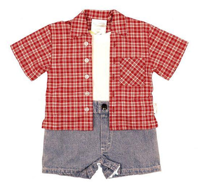 Stylease  Infant Boys Denim/Plaid 1Pc Romper