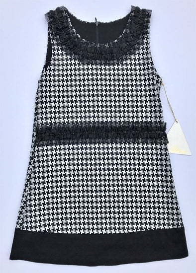 Alitsa Sleeveless Black/White Knit Houndstooth With Chiffon Trim Details Dressy Dress