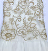 Alitsa Gold/Cream Cap Sleeve Floral Embroidered Mesh Over Cream Chiffon Dressy Dress