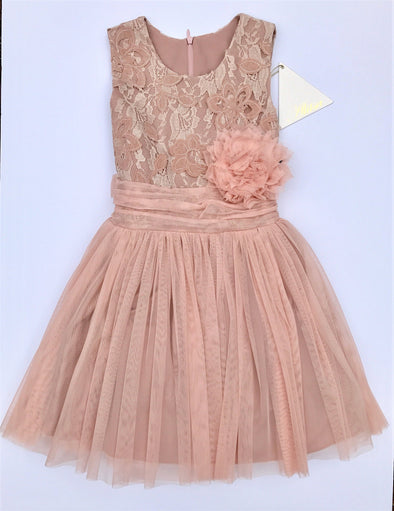 Alitsa Dusty Rose Sleeveless Lace Top Party Dress