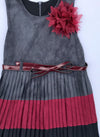Alitsa Grey/Burgandy Pleated Faux Suede Sleeveless Dressy Dress