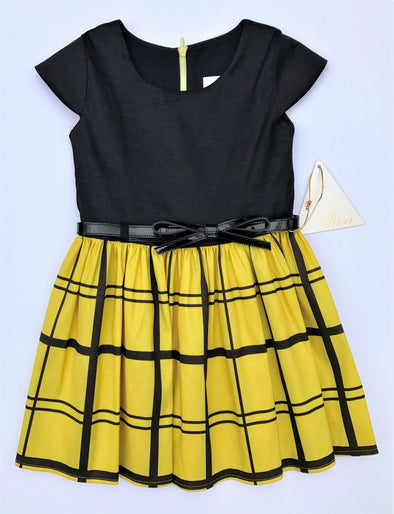 Alitsa Black/Kiwi Cap Sleeve Window Pane Dressy Dress