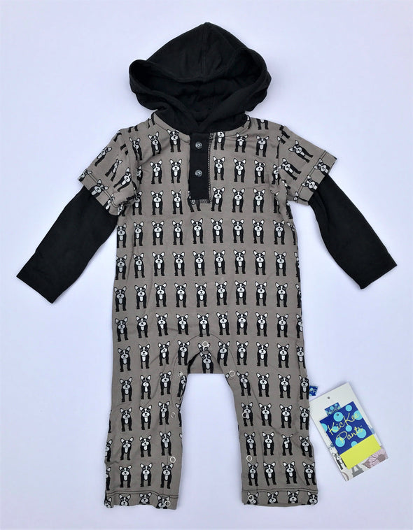 Kickee Pants French Bulldog  L/S Hoodie Romper With Snaps