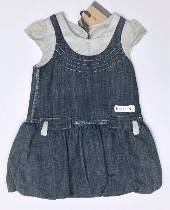 IKKS 1Pc Infant Girls Soft Denim And Silk Bubble Dress