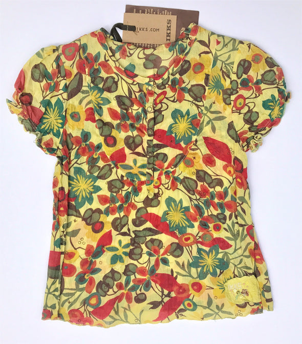 IKKS Girls Floral Very Soft Henley Style Short Sleeve Top