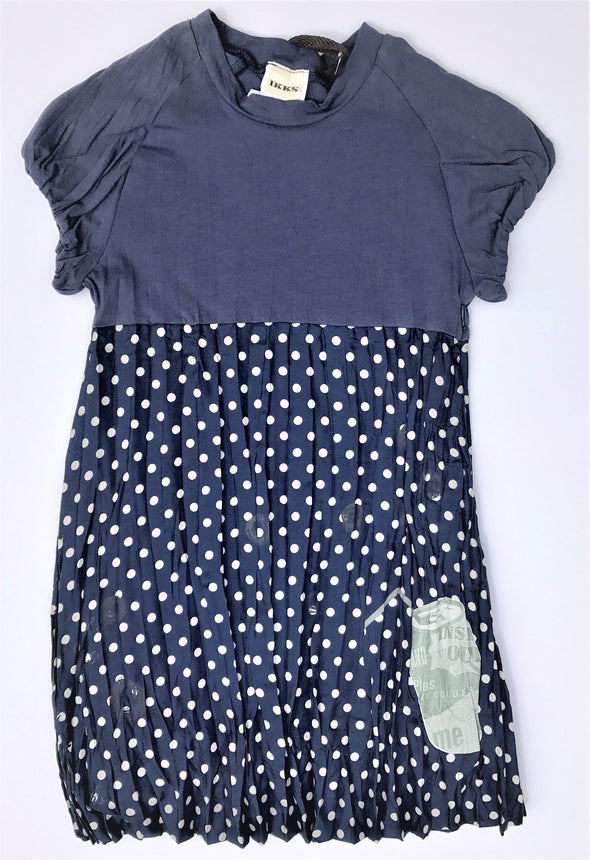 IKKS Navy Polka Dot Cap Sleeve Crinkly Silk Dress With Cotton Lining