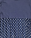 IKKS Navy Polka Dot Cap Sleeve Crinkly Silk Dress With Cotton Lining