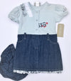 IKKS 2Pc Cap Sleeve Cotton Knit and Denim Dress With Diaper Cover