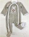 3Pommes Taupe Velour  Onesie With Bear Applique