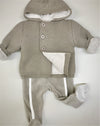 3Pommes Taupe Velour  Onesie With Bear Applique