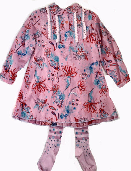 Cakewalk Girls Pink Floral Fall/Winter Dress With Tights