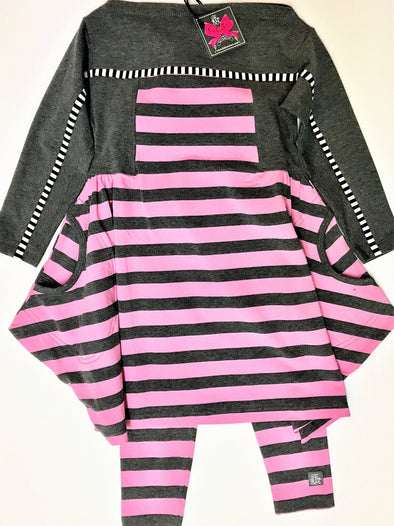 KidCuteTure 2Pc Charcoal And Pink Striped Dress