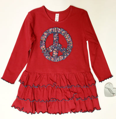 Love U Lots Red Tiered Dress With Applique Peace Sign