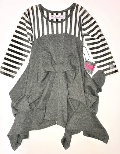 KidCuteTure Charcoal with Stripes Carmen Pickup Dress