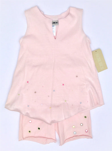 IKKS 2Pc Soft Cotton Knit Pink Sleeveless Dress And Bike Short
