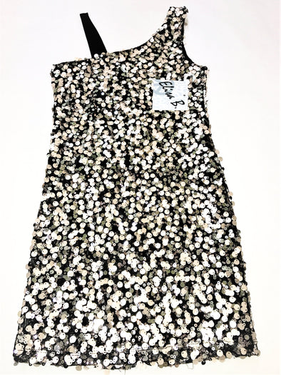Elisa B Gold/Black One Shoulder Sequin Girls Dressy Dress