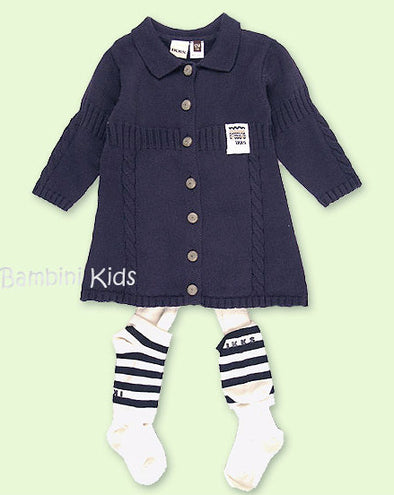 IKKS of France Girls Navy Classic Knit Dress with Tights and Leg Warmers