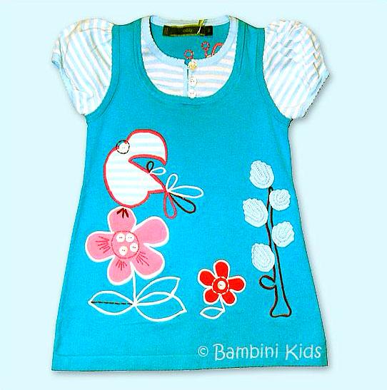 Oilily  Infant/Toddler  Girls Very Soft Cotton Knit Dress With Beautiful Floral Applique .